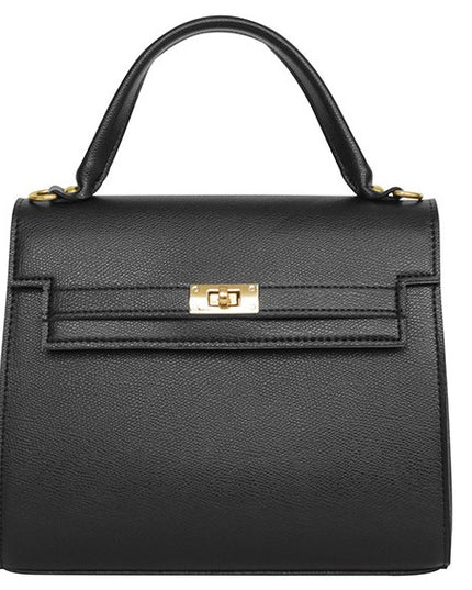 Black stylish classic handbag with a gold clasp. Made in Korea