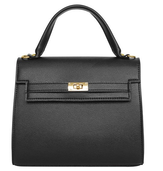 Black stylish classic handbag with a gold clasp. Made in Korea