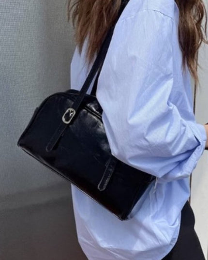 Glossy Buckle Shoulder Bag