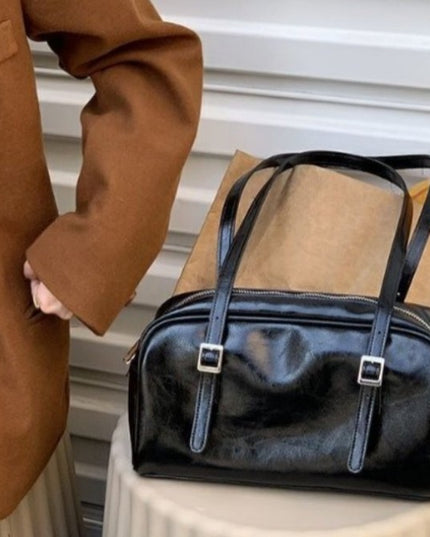 Glossy Buckle Shoulder Bag