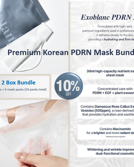 Korean Premium Exoblanc PDRN MASK Bundle Set (2 Boxes × 5 Mask packs (10 packs total))